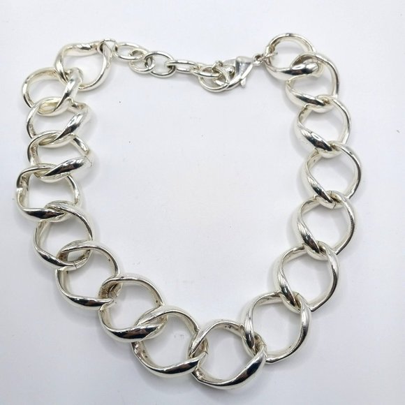 Lot Of 3 Trendy Silver Tone Heart Chain Faux Turquoise Statement Necklaces - Picture 4 of 8